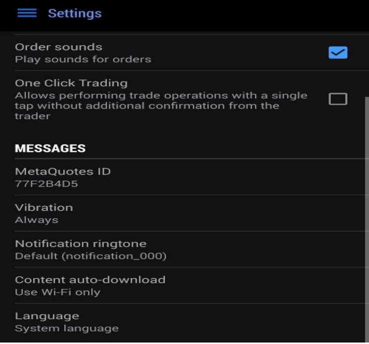 MT5 - Mobile Version - Notifications Settings