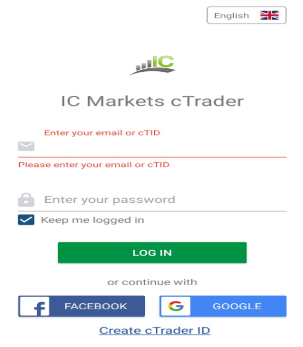 cTrader - Mobile Version - Login