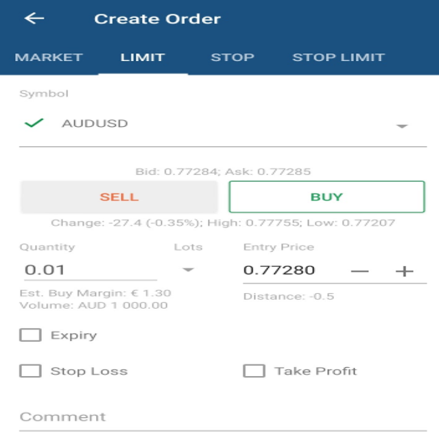 cTrader - Mobile Version - Place orders